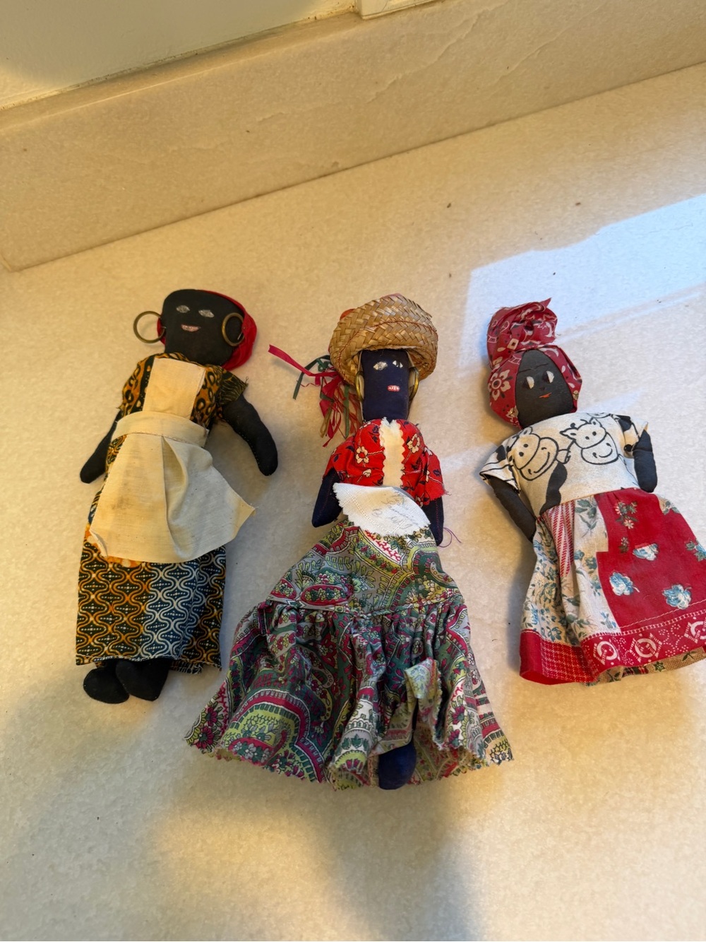 Handmade Cloth Jamaican Dolls - Multicolor Cotton Dresses